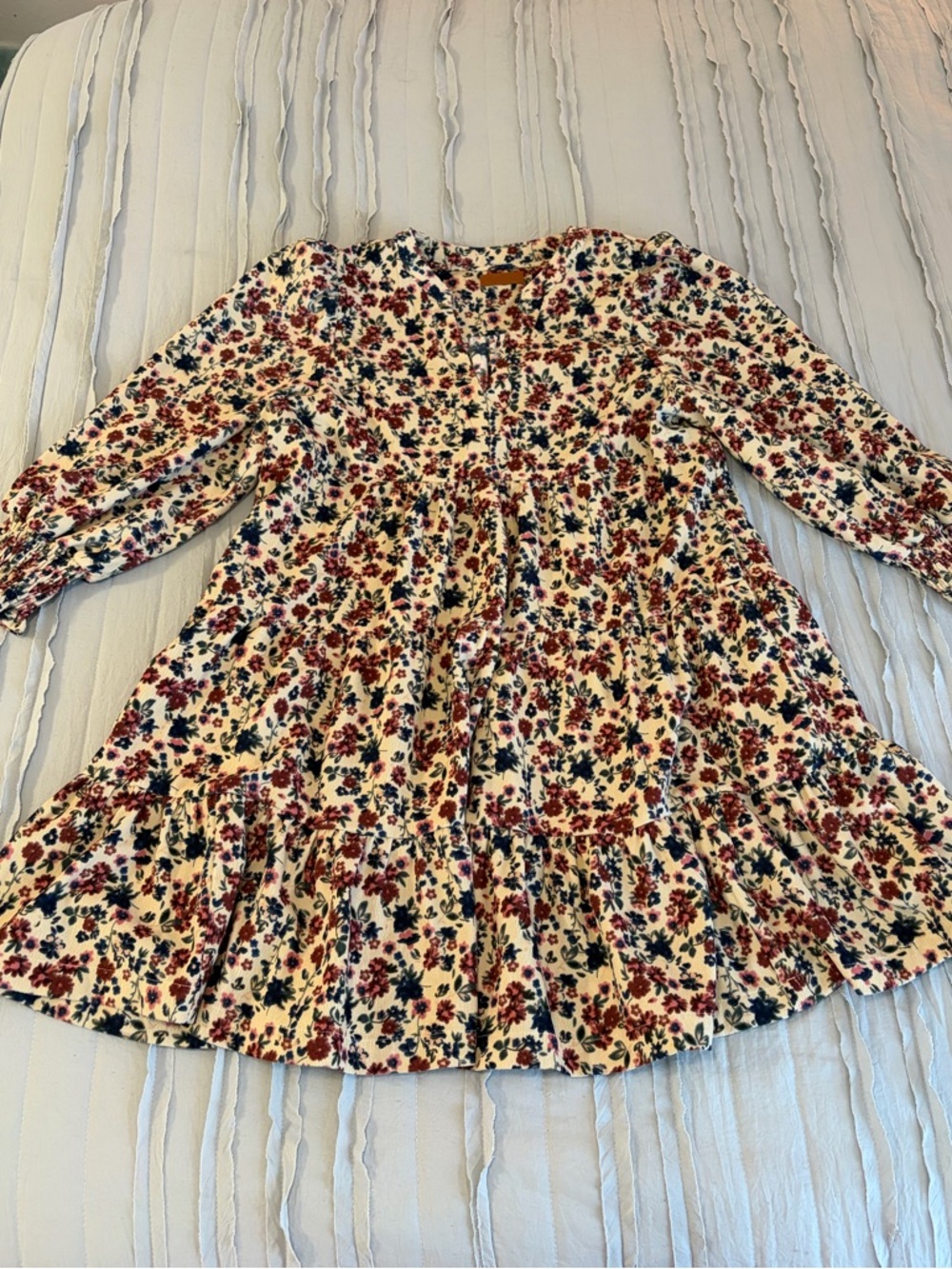 Umgee Cream Floral Tiered Dress | Size L